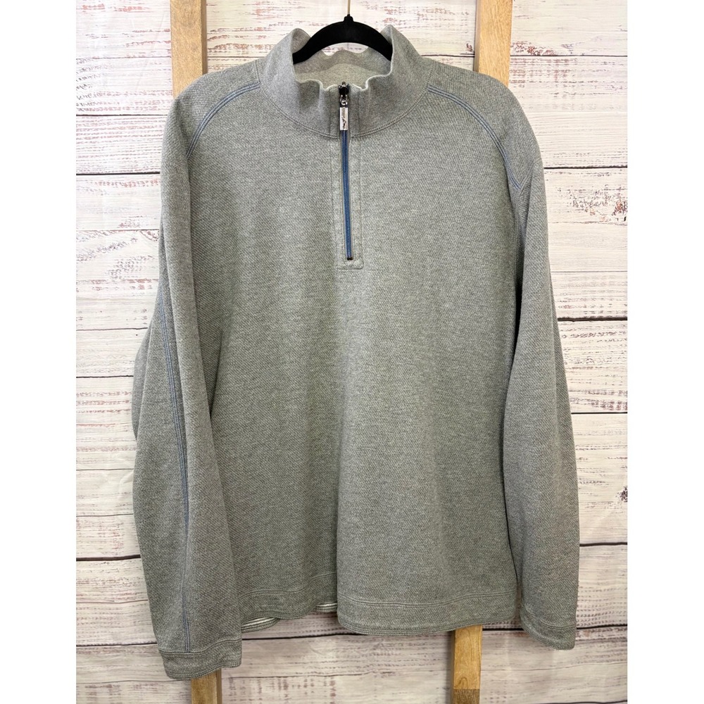 Tommy Bahama Mens‎ 2XL Reversible Quarter Zip Pullover Gray Striped Sweater